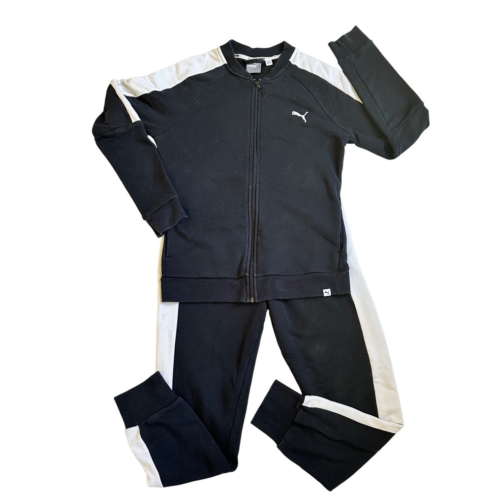 PUMA Women's Black Jogging Set Medium – Track Jacket & Joggers w/ White Stripes